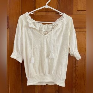 Lucky Brand Embroidered Peasant Lace Trim Top XS